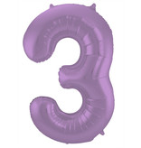 Folieballon Paars Metallic Mat Cijfer 3 - 86 cm