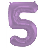 Folieballon Paars Metallic Mat Cijfer 5 - 86 cm
