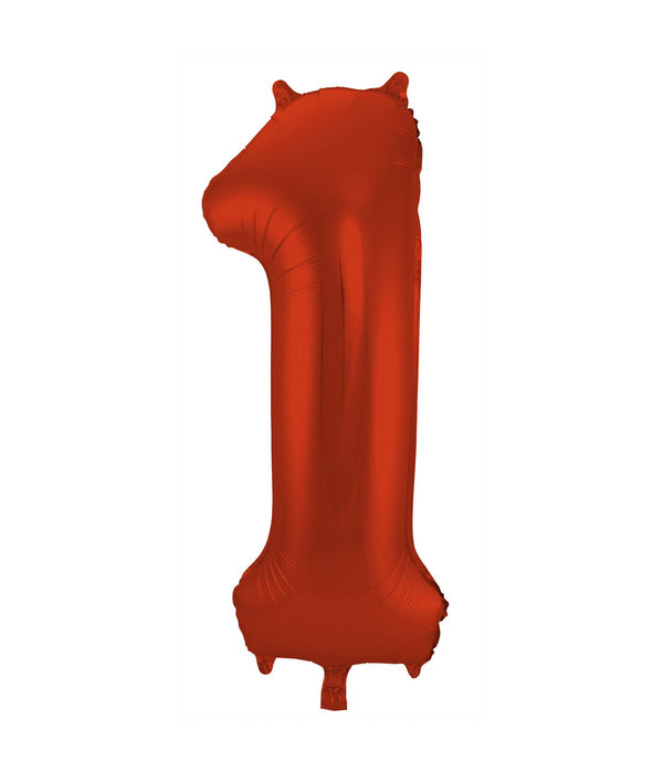 Folieballon Rood Metallic Mat Cijfer 1 - 86 cm