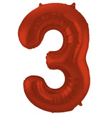 Folieballon Rood Metallic Mat Cijfer 3 - 86 cm