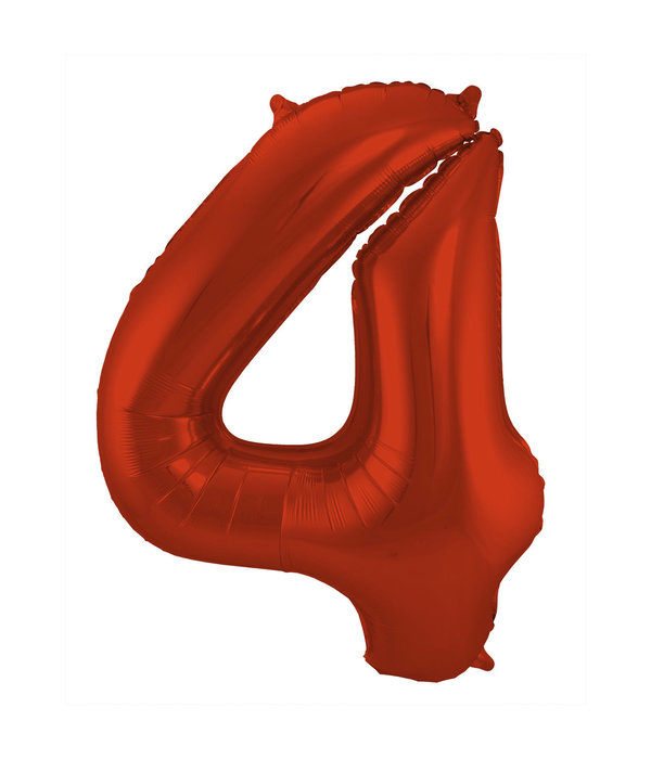 Folieballon Rood Metallic Mat Cijfer 4 - 86 cm
