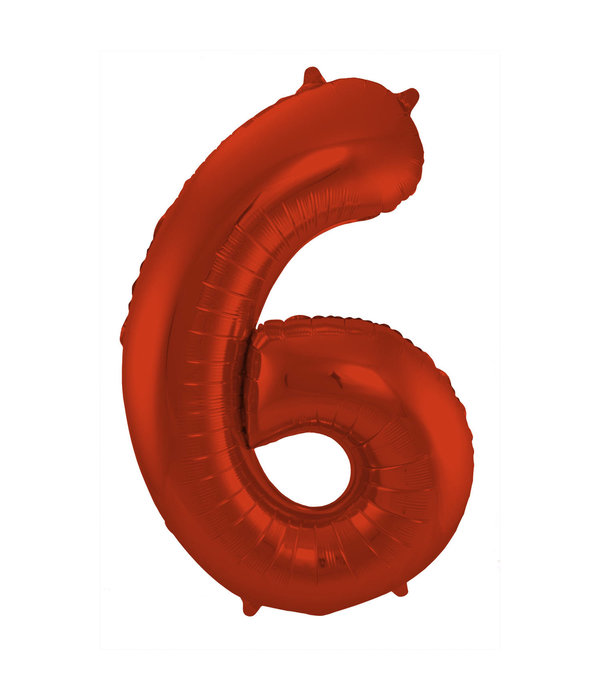 Folieballon Rood Metallic Mat Cijfer 6 - 86 cm