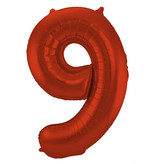 Folieballon Rood Metallic Mat Cijfer 9 - 86 cm