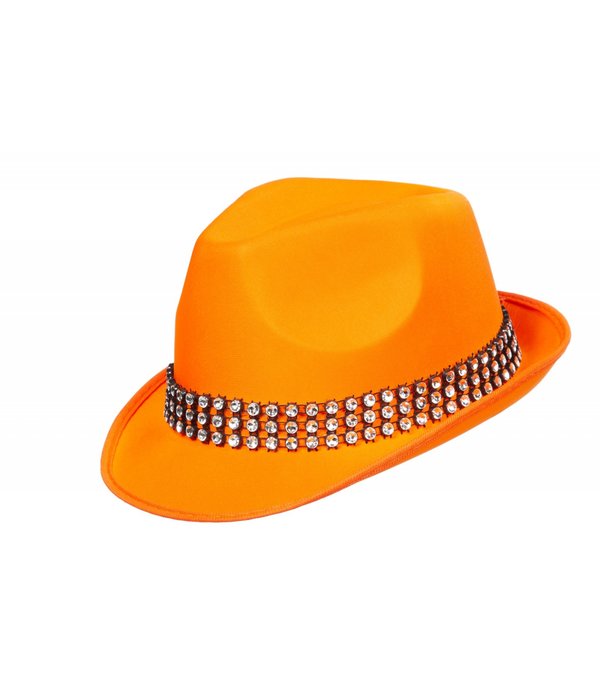 Kojakhoed oranje met strass-band