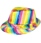 Regenboog pailletten hoed