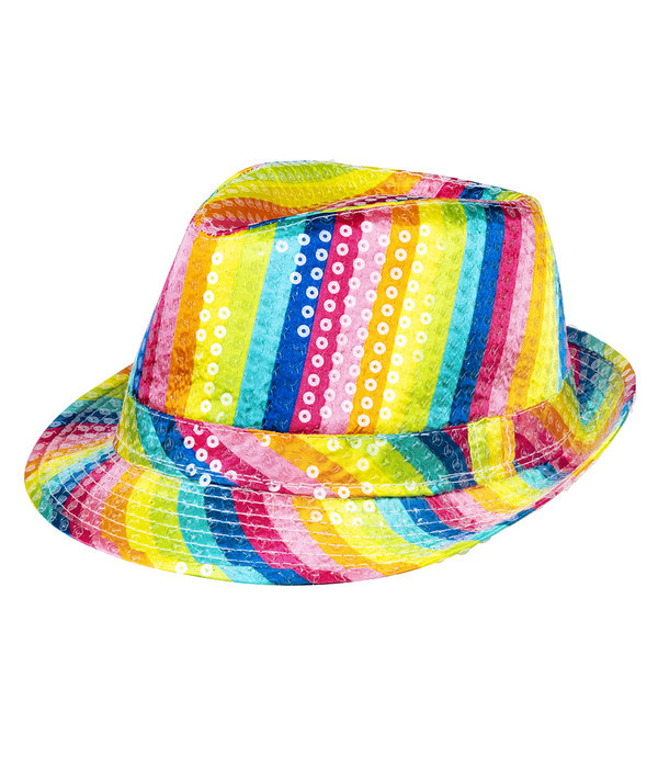 Regenboog pailletten hoed