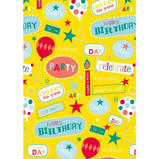 Cadeaupapier Happy Birthday Geel