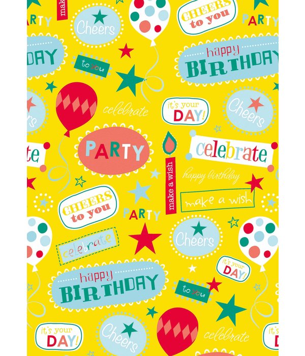 Cadeaupapier Happy Birthday Geel