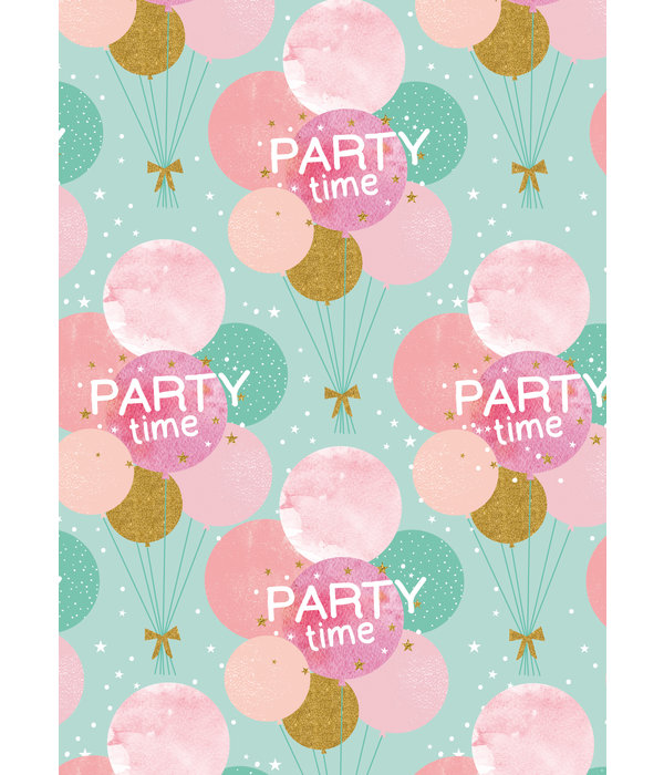 Cadeaupapier Party Time Ballonnen Pink