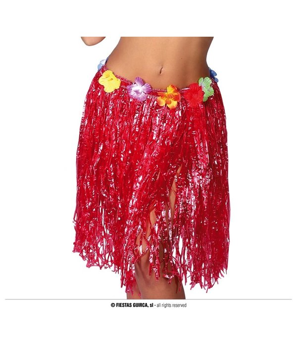 Hawaii Rokje Rood Met Bloemen 50 cm