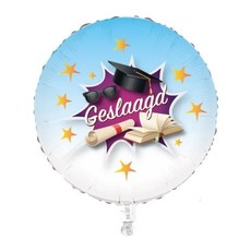 Folieballon Blauw/Wit “Geslaagd“ 45 cm