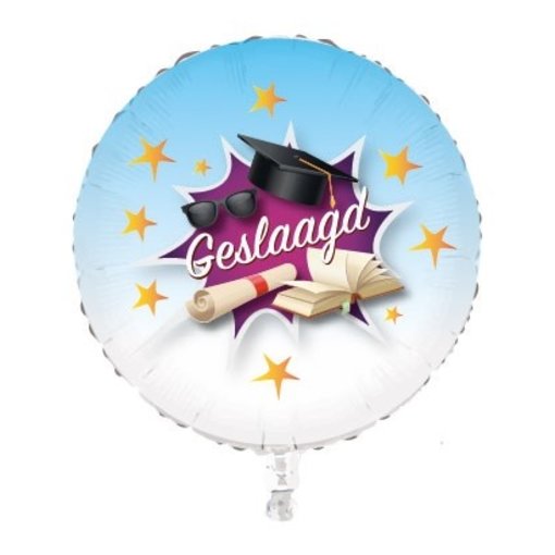 Folieballon Blauw/Wit “Geslaagd“ 45 cm