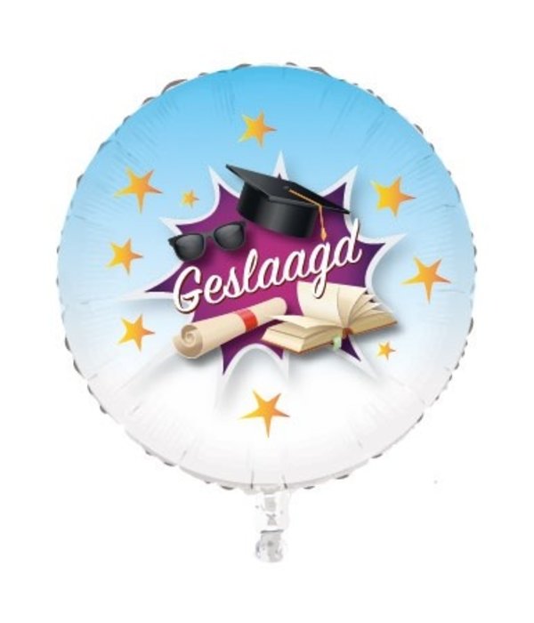 Folieballon Blauw/Wit “Geslaagd“ 45 cm