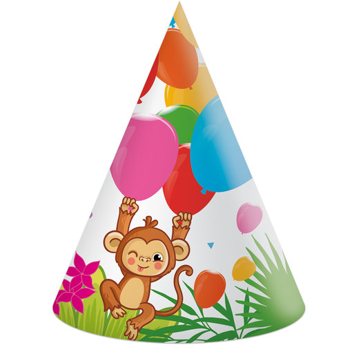 Jungle Dieren Balloons Feesthoedjes (6st)