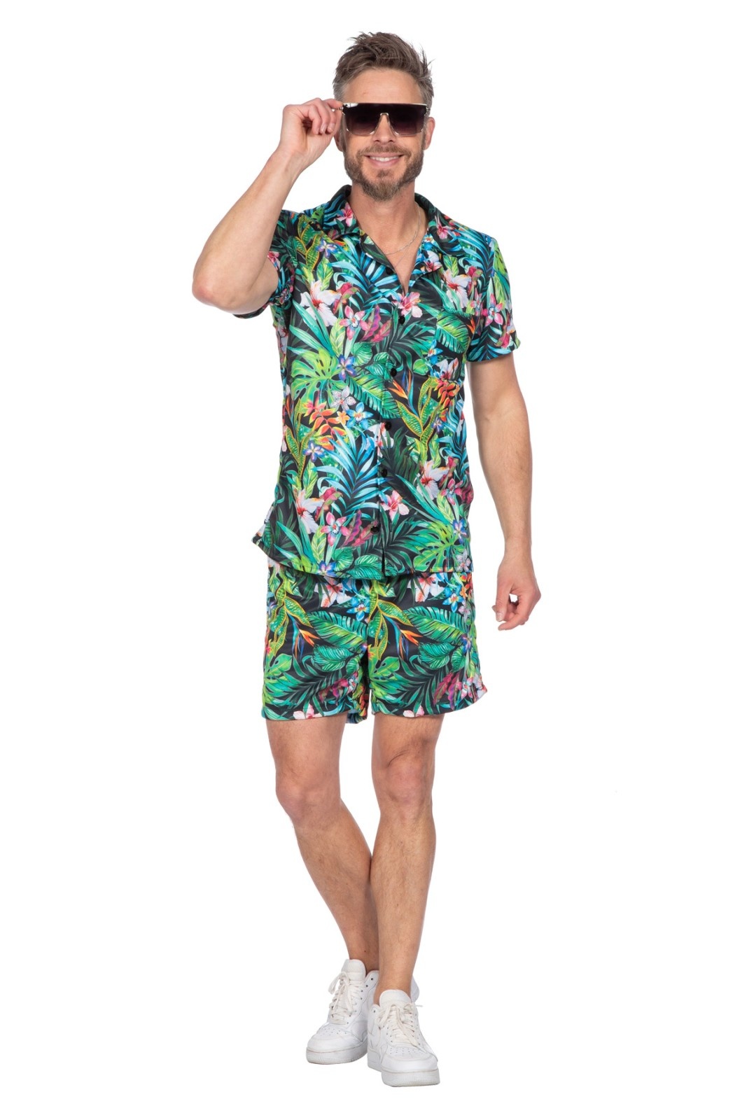 Wilbers - Hawaii & Carribean & Tropisch Kostuum - Hawaii Harrie Op Het Strand - Man - groen,zwart - Small - Carnavalskleding - Verkleedkleding