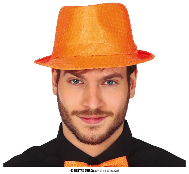 Gangsterhoed Pailletten Neon Oranje afbeelding