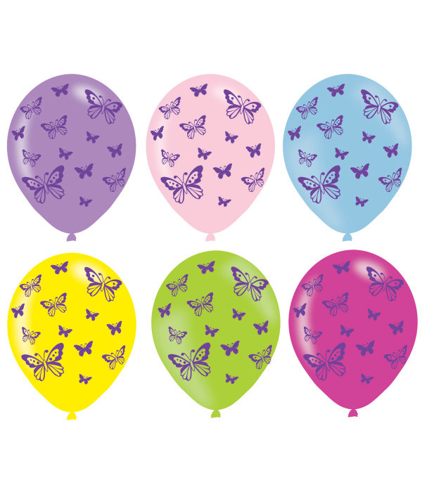 Vlinders Latex Ballonnen Gekleurd (6st)