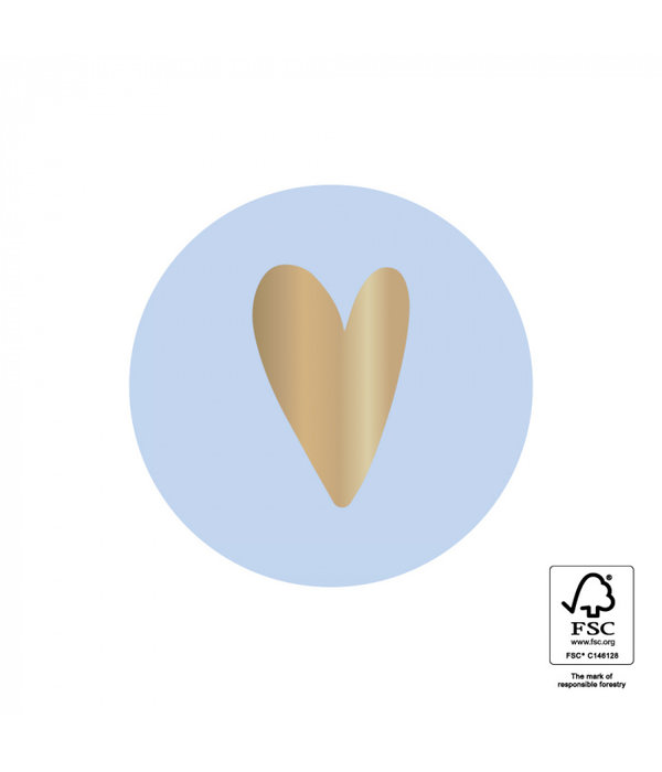 Cadeausticker Hartje Pastel Lichtblauw/Goud
