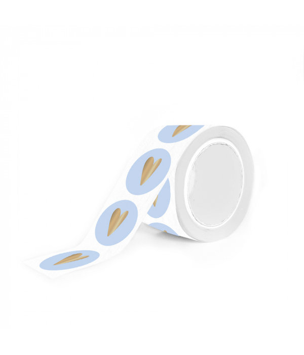 Cadeausticker Hartje Pastel Lichtblauw/Goud