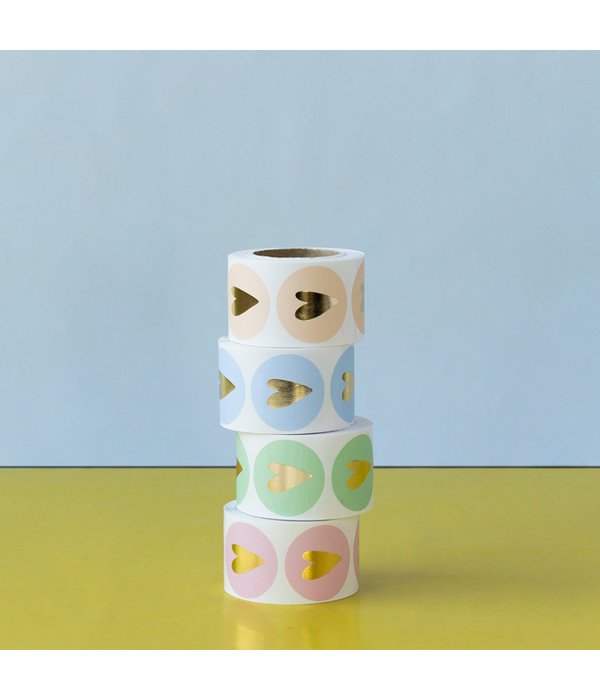 Cadeausticker Hartje Pastel Lichtblauw/Goud