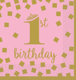 1st Birthday Servetten Roze/Goud Set (16st)