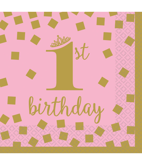 1st Birthday Servetten Roze/Goud Set (16st)