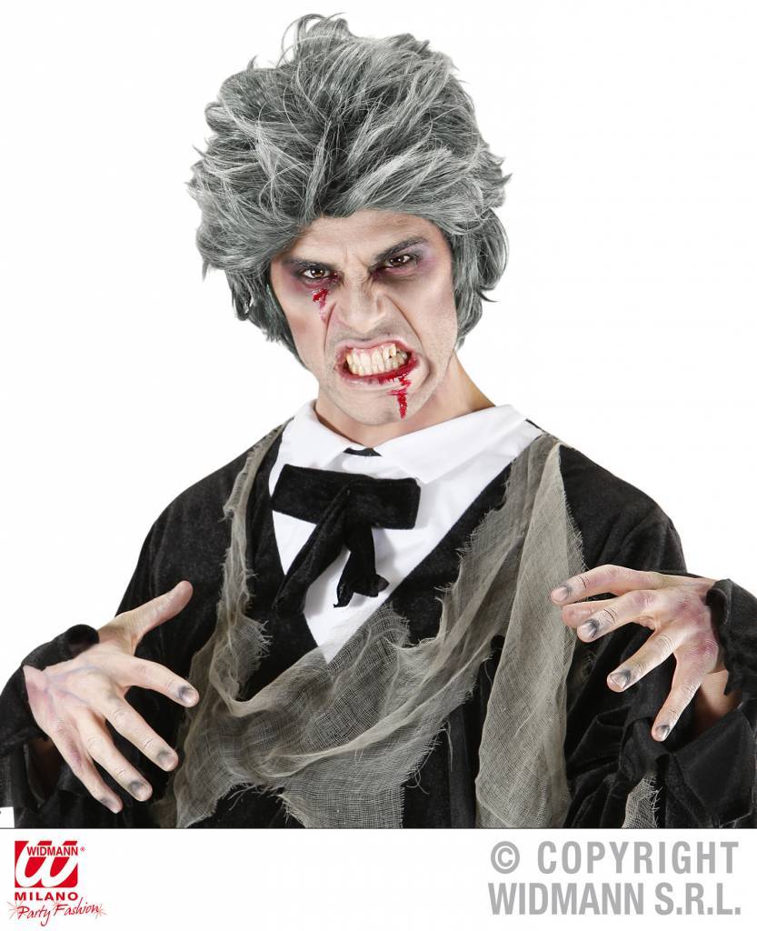 Zombie pruik grijs afbeelding