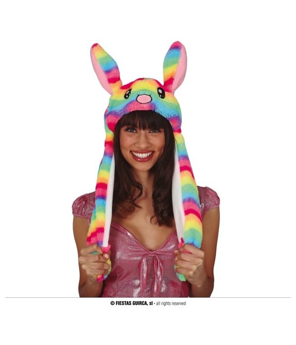 Multikleur Konijnenmuts Met Beweging