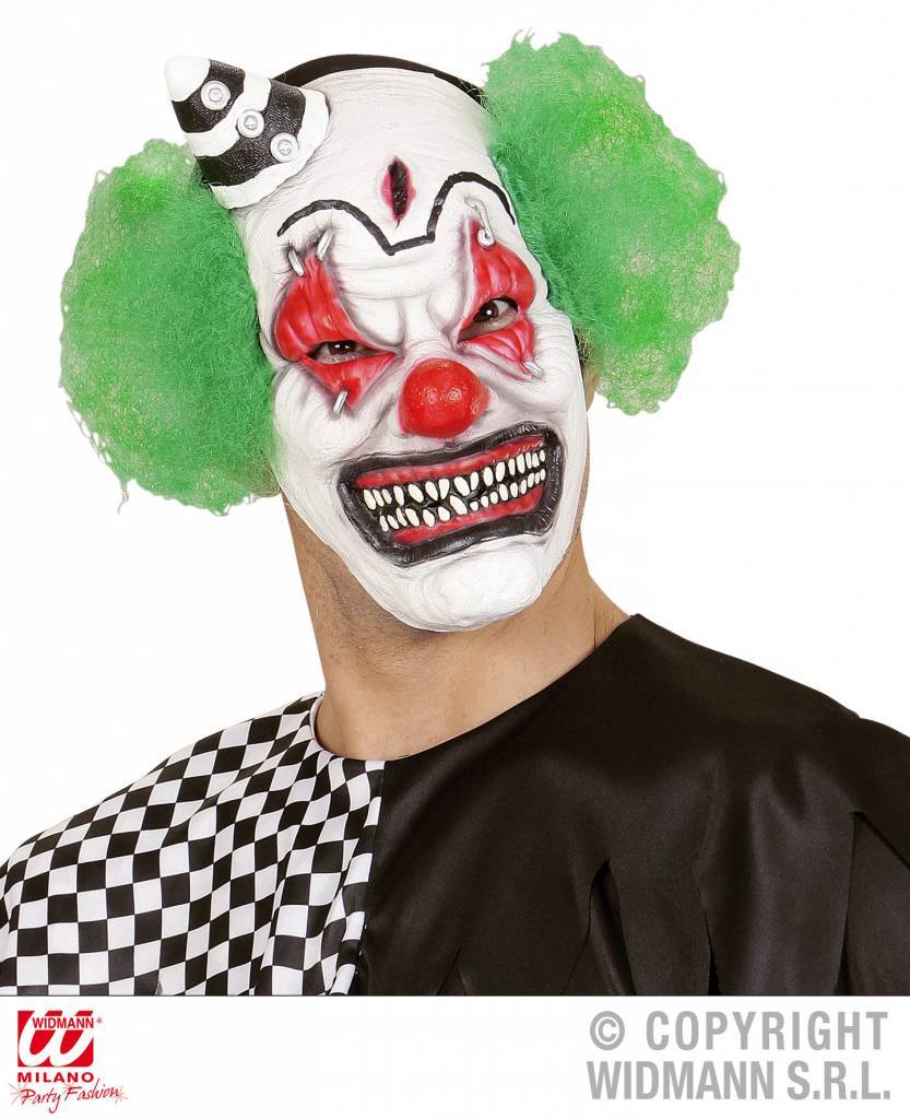 Killerclown masker met haar en mini hoed afbeelding