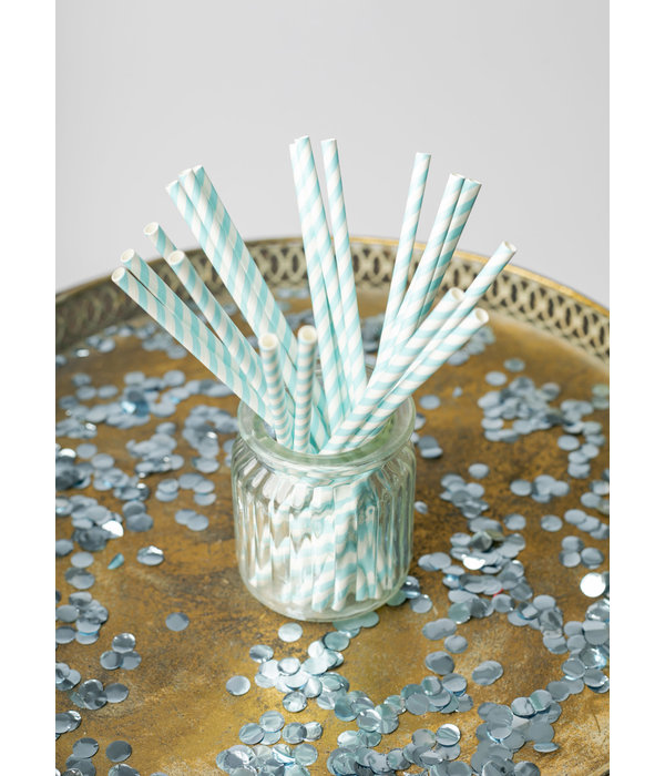 Papieren rietjes babyblauw 20 stuks