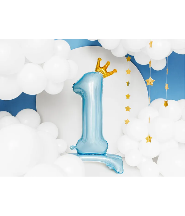 Folieballon Cijfer 1 Hemelsblauw Op Standaard 84cm