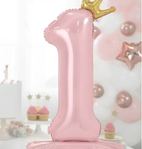 Folieballon Cijfer 1 Lichtroze Op Standaard 84cm