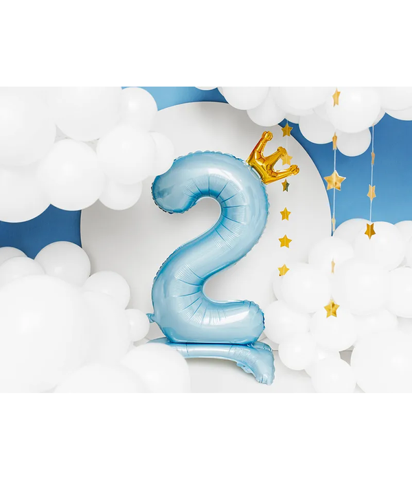 Folieballon Cijfer 2 Hemelsblauw Op Standaard 84cm