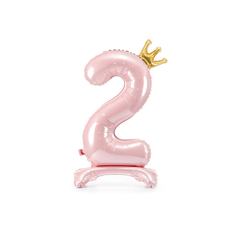 Folieballon Cijfer 2 Lichtroze Op Standaard 84cm