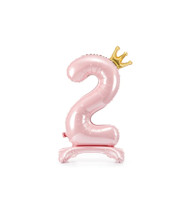 Folieballon Cijfer 2 Lichtroze Op Standaard 84cm
