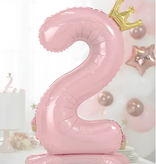 Folieballon Cijfer 2 Lichtroze Op Standaard 84cm