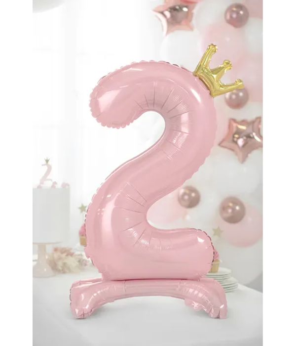 Folieballon Cijfer 2 Lichtroze Op Standaard 84cm