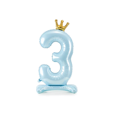 Folieballon Cijfer 3 Hemelsblauw Op Standaard 84cm