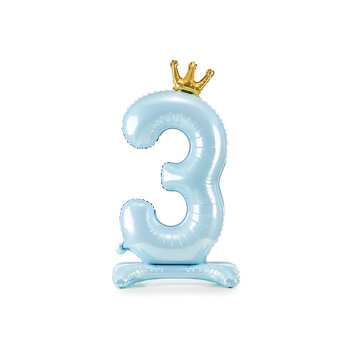 Folieballon Cijfer 3 Hemelsblauw Op Standaard 84cm