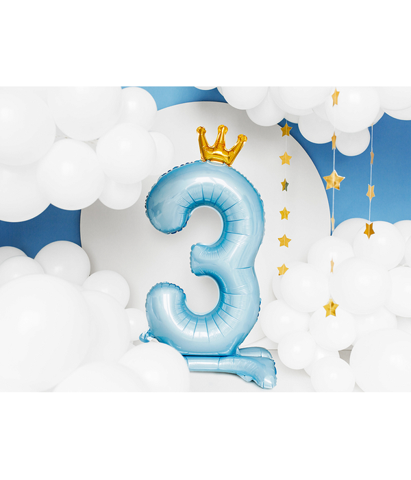 Folieballon Cijfer 3 Hemelsblauw Op Standaard 84cm
