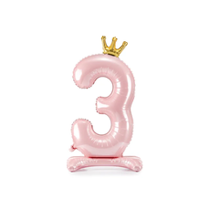 Folieballon Cijfer 3 Lichtroze Op Standaard 84cm