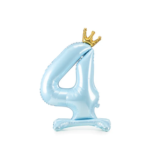 Folieballon Cijfer 4 Hemelsblauw Op Standaard 84cm