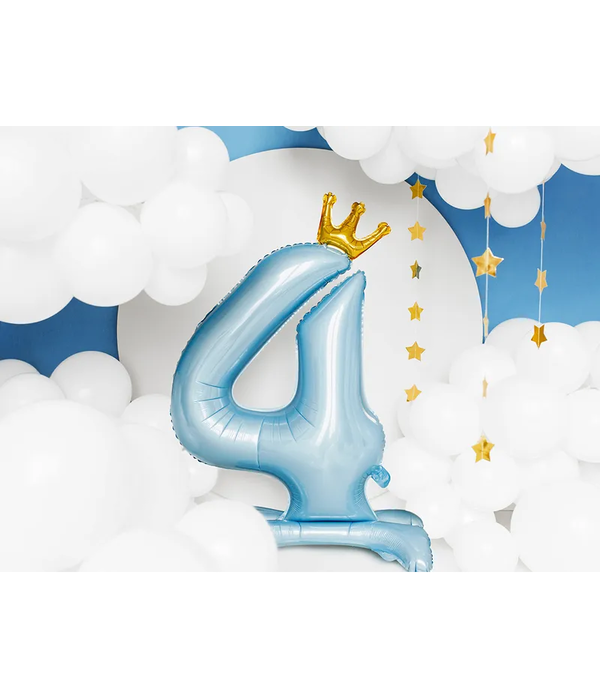 Folieballon Cijfer 4 Hemelsblauw Op Standaard 84cm