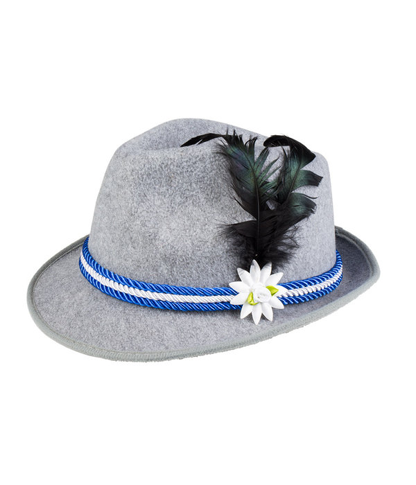 Beierse hoed grijs met veer