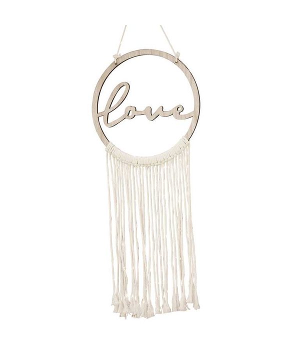 Houten Hangdecoratie Love met Macrame