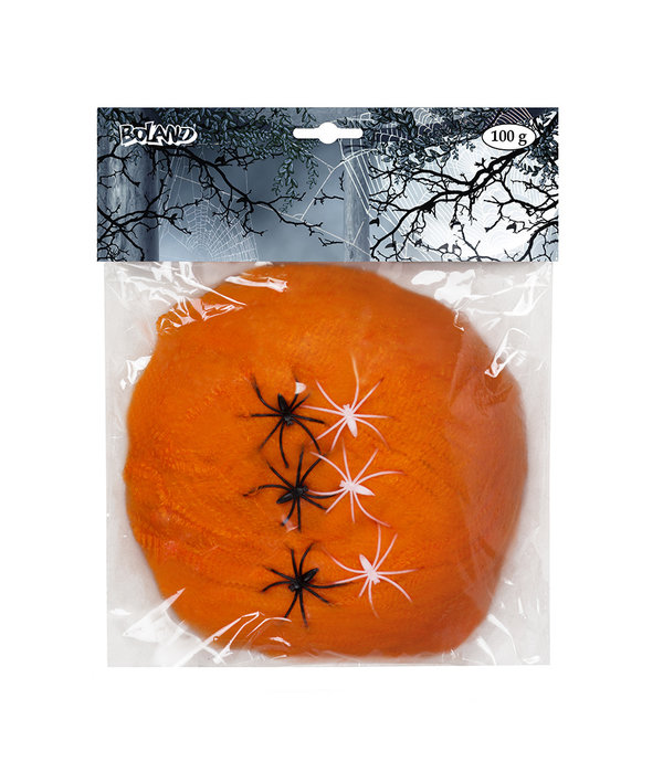 Spinnenweb oranje 100 gram met 6 spinnen