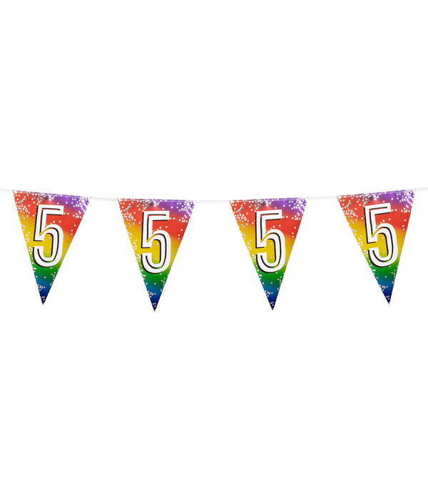 Vlaggenlijn cijfer 5 regenboog met sterren
