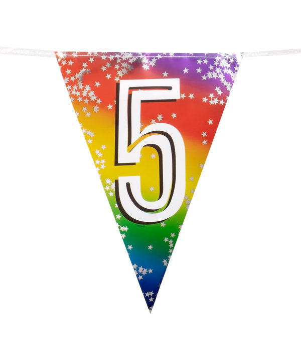 Vlaggenlijn cijfer 5 regenboog met sterren