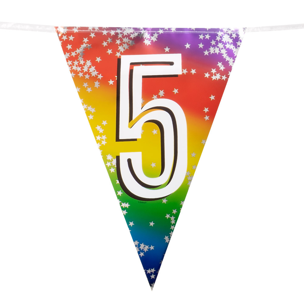 Vlaggenlijn cijfer 5 regenboog met sterren