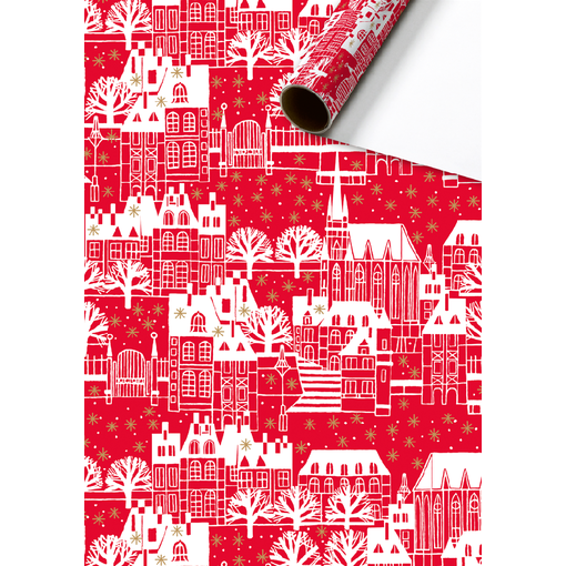 Kerstdorp Cadeaupapier Rood